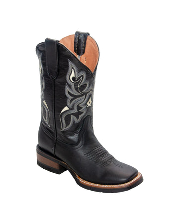 TANNER MARK YOUTH Gage Vintage Black Western Youth Boots Black Top Rubber Sole