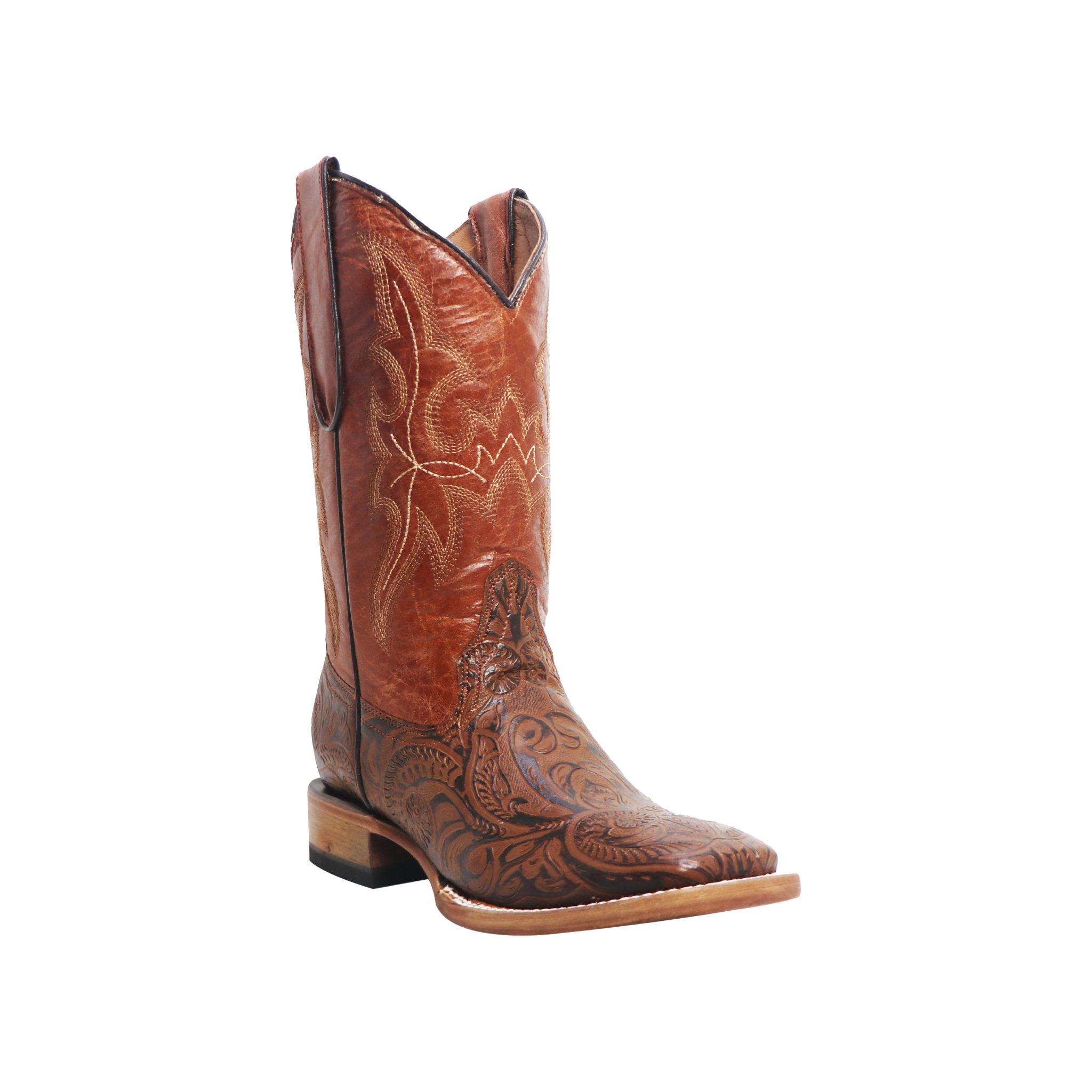 TANNER MARK YOUTH Hand Tooled Print Cognac Western Youth Boots Cognac Top