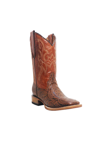 TANNER MARK YOUTH Hand Tooled Print Cognac Western Youth Boots Cognac Top