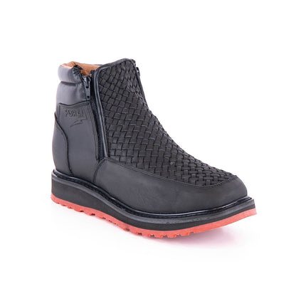 ACERO Black Basket Wave Zipper Ankle Boot - Rancho Sementalvariable