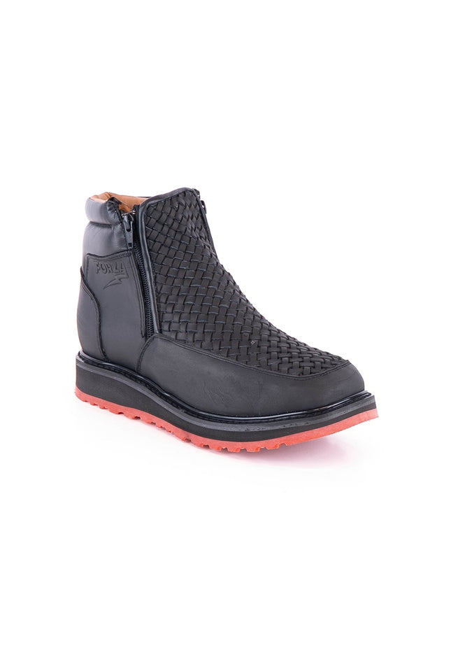 ACERO Black Basket Wave Zipper Ankle Boot - Rancho Sementalvariable
