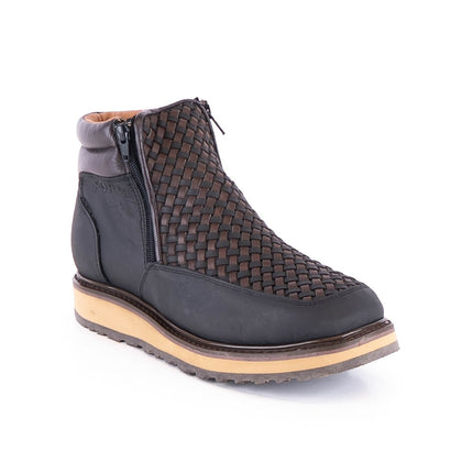 ACERO Black & Brown Basket Wave Zipper Ankle Boot - Rancho Sementalvariable