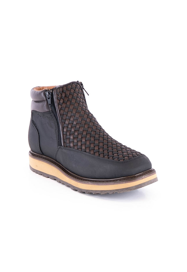 ACERO Black & Brown Basket Wave Zipper Ankle Boot - Rancho Sementalvariable