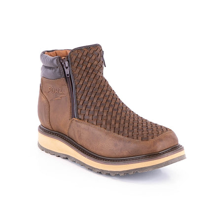 ACERO Brown Basket Wave Zipper Ankle Boot - Rancho Sementalvariable