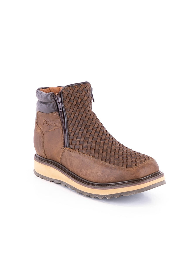 ACERO Brown Basket Wave Zipper Ankle Boot - Rancho Sementalvariable