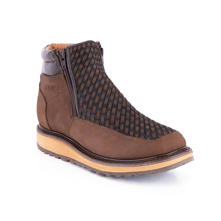 ACERO Brown & Navy Basket Wave Zipper Ankle Boot - Rancho Sementalvariable
