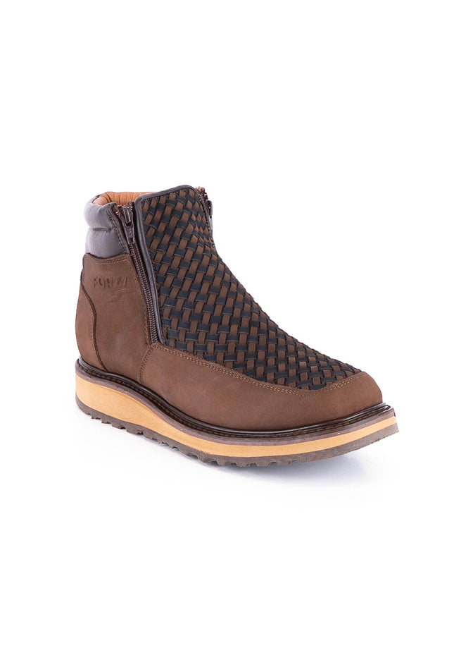 ACERO Brown & Navy Basket Wave Zipper Ankle Boot - Rancho Sementalvariable