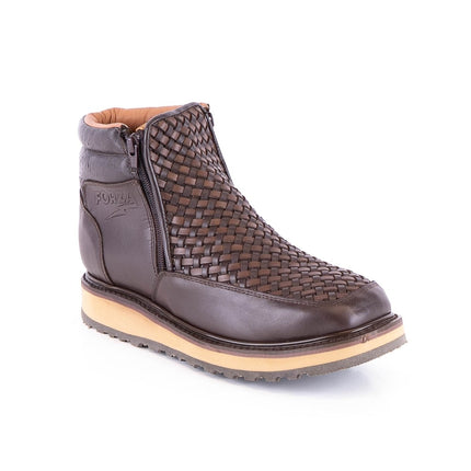 ACERO Chocolate Basket Wave Zipper Ankle Boot - Rancho Sementalvariable