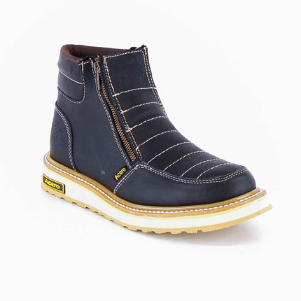 ACERO Oiled Black Ankle Zipper Boot white stitch - Rancho Sementalvariable