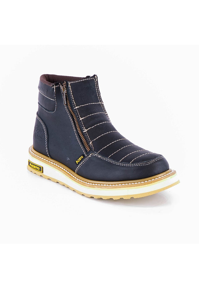 ACERO Oiled Black Ankle Zipper Boot white stitch - Rancho Sementalvariable