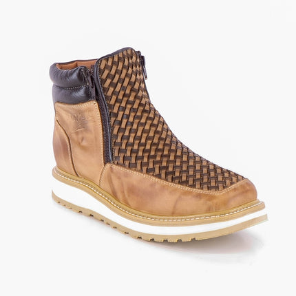 ACERO Sand & Brown Basket Wave Zipper Ankle Boot - Rancho Sementalvariable