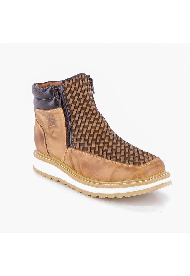 ACERO Sand & Brown Basket Wave Zipper Ankle Boot - Rancho Sementalvariable