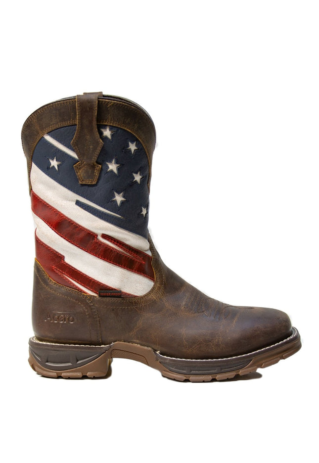 ACERO WORK BOOTS Brown Patriotic Flag Light weight - Rancho Sementalvariable