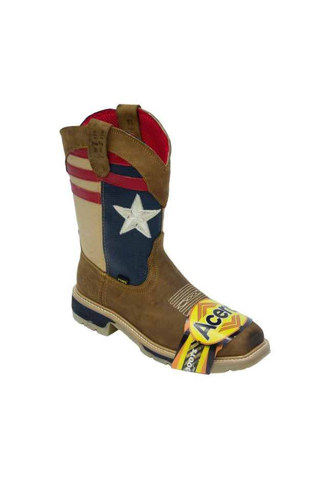 ACERO WORK BOOTS Crazy Cappuccino Whit Flag Top Bicolor Sole Steel Toe - Rancho Sementalvariable