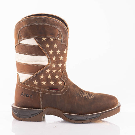 ACERO WORK BOOTS Horse Tan Patriotic Flag Light weight - Rancho Sementalvariable
