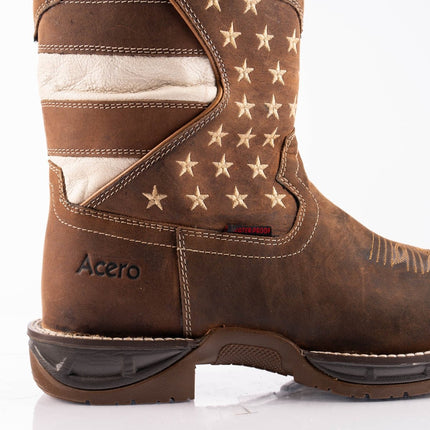 ACERO WORK BOOTS Horse Tan Patriotic Flag Light weight - Rancho Sementalvariable