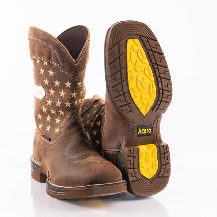 ACERO WORK BOOTS Horse Tan Patriotic Flag Light weight - Rancho Sementalvariable