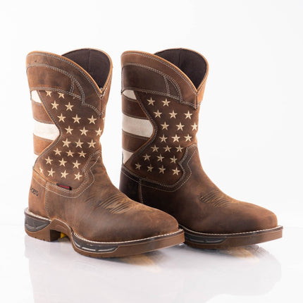 ACERO WORK BOOTS Horse Tan Patriotic Flag Light weight - Rancho Sementalvariable