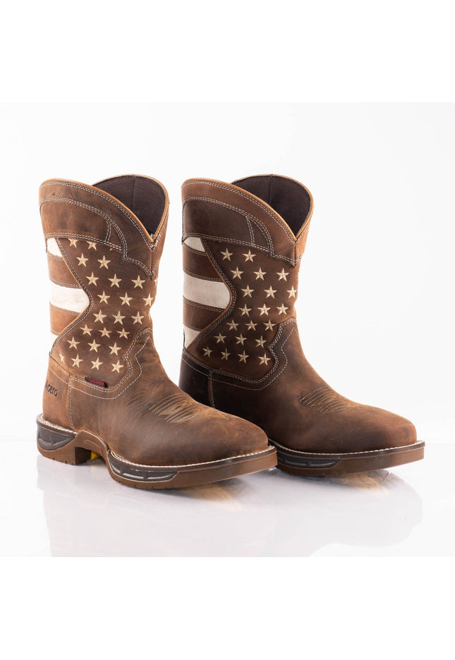 ACERO WORK BOOTS Horse Tan Patriotic Flag Light weight - Rancho Sementalvariable