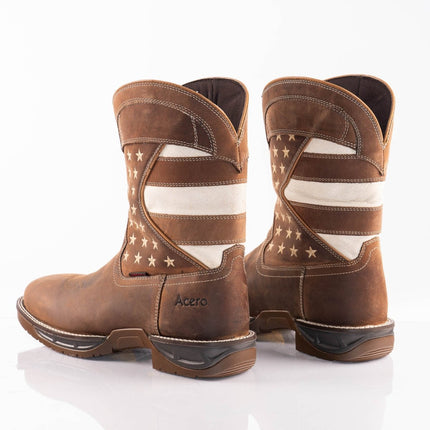 ACERO WORK BOOTS Horse Tan Patriotic Flag Light weight - Rancho Sementalvariable
