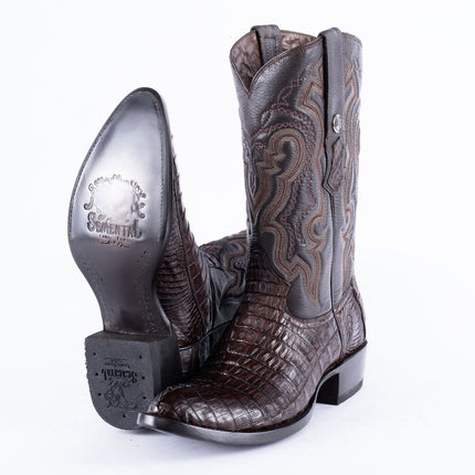 RANCHO SEMENTAL EXOTIC LEATHER Caiman Tail Brown Cowboy Boots - Rancho Sementalvariable