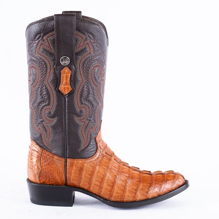RANCHO SEMENTAL EXOTIC LEATHER Caiman Tail Cognac Cowboy Boots - Rancho Sementalvariable