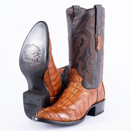RANCHO SEMENTAL EXOTIC LEATHER Caiman Tail Cognac Cowboy Boots - Rancho Sementalvariable