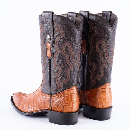 RANCHO SEMENTAL EXOTIC LEATHER Caiman Tail Cognac Cowboy Boots - Rancho Sementalvariable