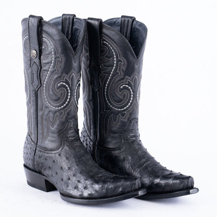 RANCHO SEMENTAL EXOTIC LEATHER Ostrich Black Cowboy Boots Snip toe - Rancho Sementalvariable
