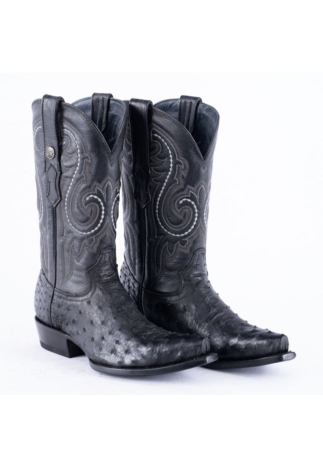 RANCHO SEMENTAL EXOTIC LEATHER Ostrich Black Cowboy Boots Snip toe - Rancho Sementalvariable
