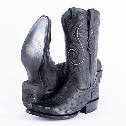 RANCHO SEMENTAL EXOTIC LEATHER Ostrich Black Cowboy Boots Snip toe - Rancho Sementalvariable