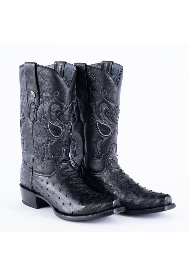 RANCHO SEMENTAL EXOTIC LEATHER Ostrich Black Cowboy Boots - Rancho Sementalvariable