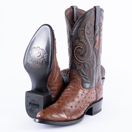 RANCHO SEMENTAL EXOTIC LEATHER Ostrich Brown Cowboy Boots - Rancho Sementalvariable