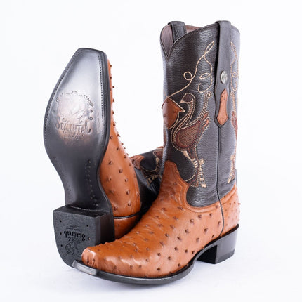 RANCHO SEMENTAL EXOTIC LEATHER Ostrich Cognac Cowboy Boots - Rancho Sementalvariable