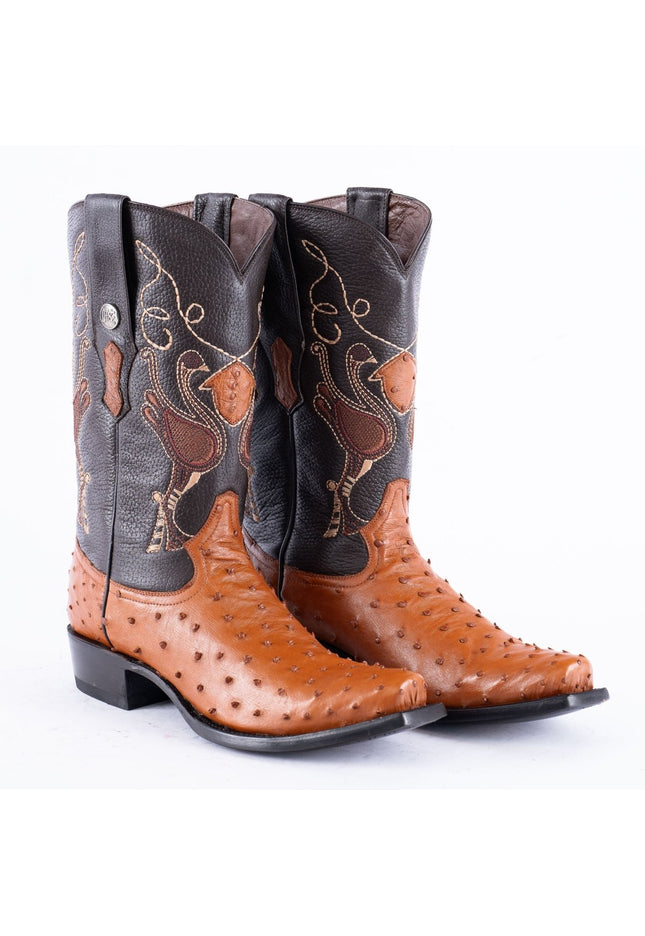RANCHO SEMENTAL EXOTIC LEATHER Ostrich Cognac Cowboy Boots - Rancho Sementalvariable