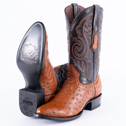 RANCHO SEMENTAL EXOTIC LEATHER Ostrich Cognac Cowboy Boots - Rancho Sementalvariable