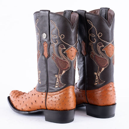 RANCHO SEMENTAL EXOTIC LEATHER Ostrich Cognac Cowboy Boots - Rancho Sementalvariable
