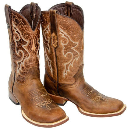 RANCHO SEMENTAL MEN’S Alamo Honey Western Boots Whit Barcelona Red Top - Rancho Sementalvariable