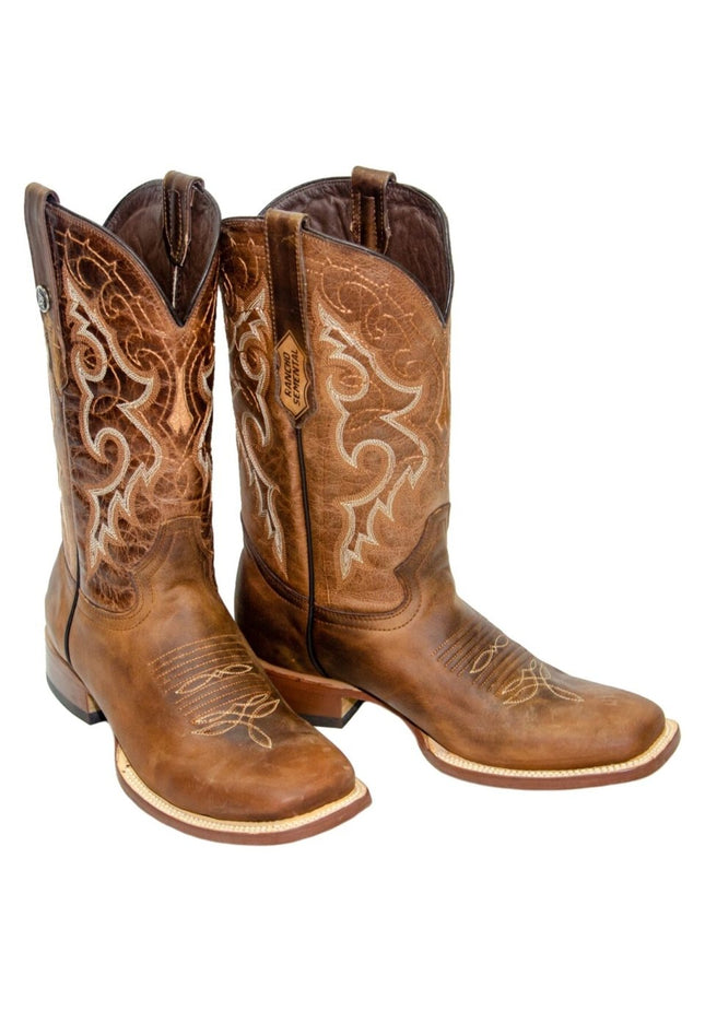 RANCHO SEMENTAL MEN’S Alamo Honey Western Boots Whit Barcelona Red Top - Rancho Sementalvariable