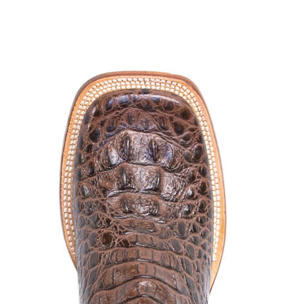 RANCHO SEMENTAL MEN’S Caiman Hornback Print Brown Western Boots Whit Black Top Triple Stitch - Rancho Sementalvariable