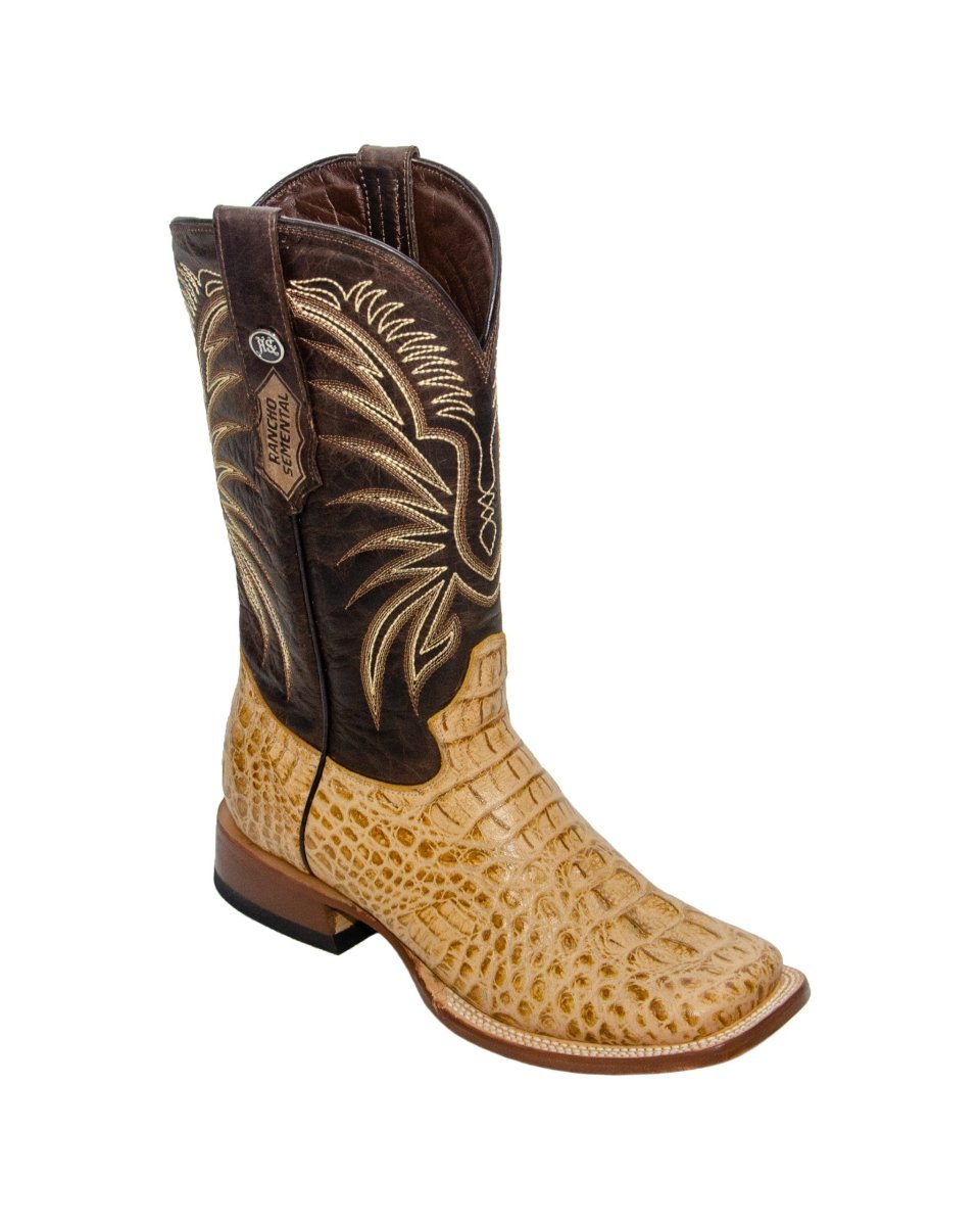 RANCHO SEMENTAL MEN’S Caiman Hornback Print Orix Western Boots Whit Brown Top Triple Stitch - Rancho Sementalvariable