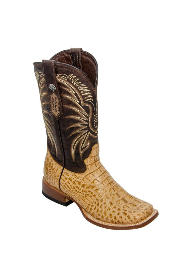 RANCHO SEMENTAL MEN’S Caiman Hornback Print Orix Western Boots Whit Brown Top Triple Stitch - Rancho Sementalvariable