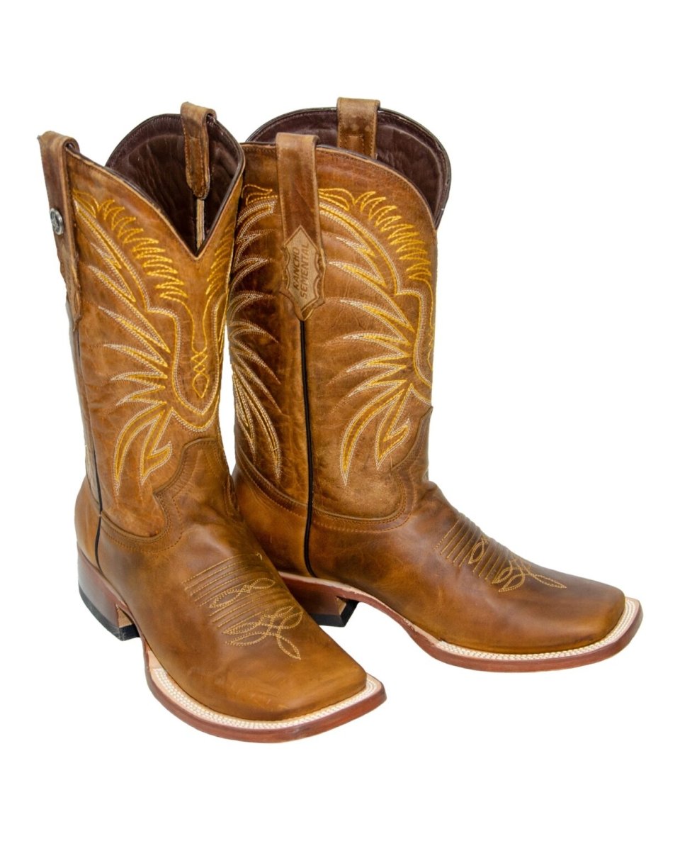 RANCHO SEMENTAL MEN'S Crazy Honey Western Boots Whit Honey Top Triple Stitch - Rancho Sementalvariable