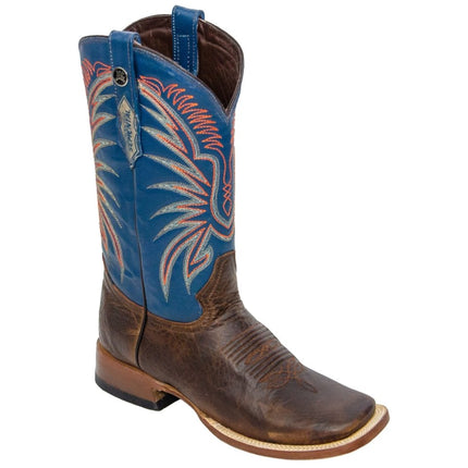 RANCHO SEMENTAL MEN’S Damiana Mocha Western Boots Whit Blue Top Triple Stitch - Rancho Sementalvariable