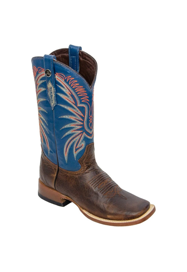 RANCHO SEMENTAL MEN’S Damiana Mocha Western Boots Whit Blue Top Triple Stitch - Rancho Sementalvariable