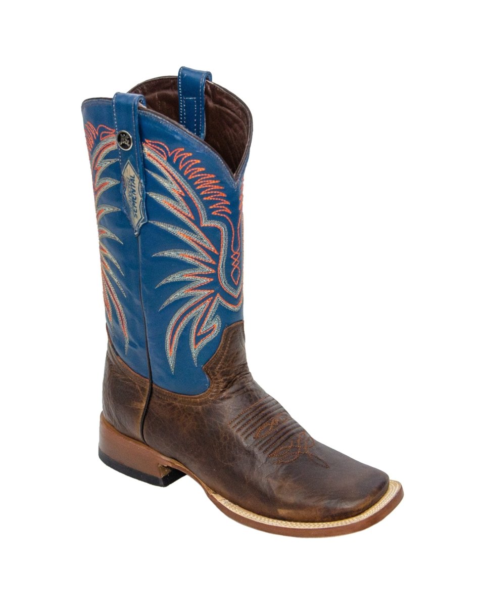 RANCHO SEMENTAL MEN’S Damiana Mocha Western Boots Whit Blue Top Triple Stitch - Rancho Sementalvariable