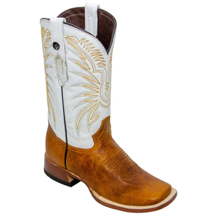 RANCHO SEMENTAL MEN’S Damiana Orange Western Boots Whit White Top Triple Stitch - Rancho Sementalvariable