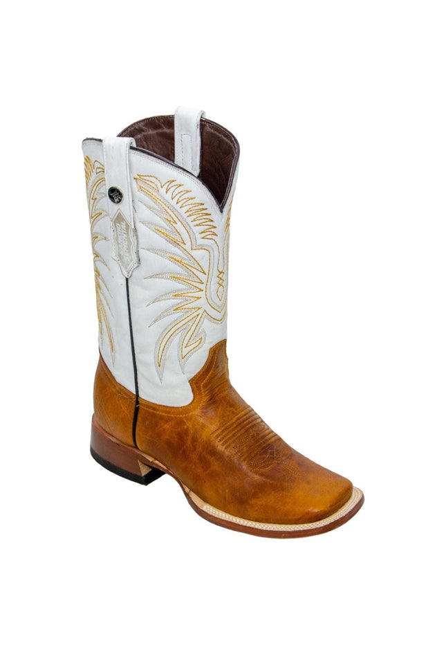 RANCHO SEMENTAL MEN’S Damiana Orange Western Boots Whit White Top Triple Stitch - Rancho Sementalvariable