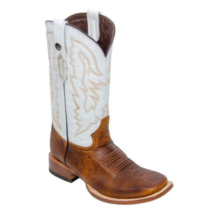 RANCHO SEMENTAL MEN’S Damiana Orange Western Boots Whit White Top - Rancho Sementalvariable