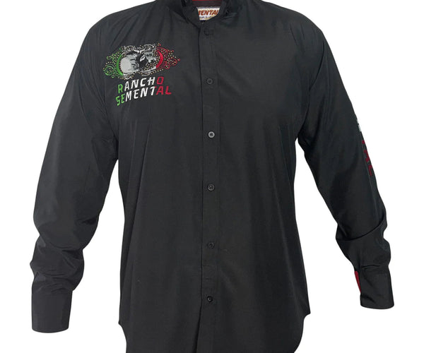 mexican long sleeve dress shirts RANCHO SEMENTAL Mexico Black Long Sleeve Shirt L